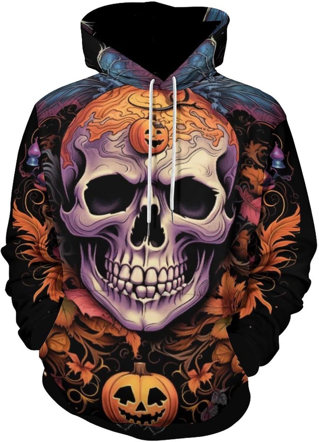 Hoodie for Mens Womens Novelty Mens Pumpkin Lantern Face Pattern Hoodie Darkness Skull Halloween Pull Rope Long Sleeve Pullover Hoodie Graphic Hoodies