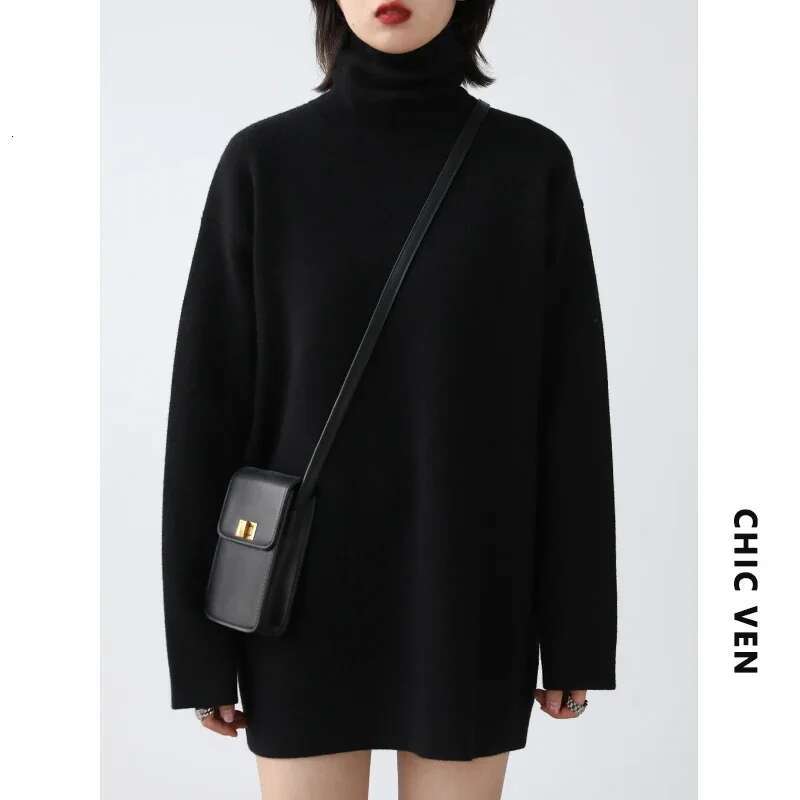 CHIC VEN Soft Waxy High Neck Bottomed Women Knitted Sweater Basic Solid Color Women's Pullover Winter Turtleneck Office Lady Top