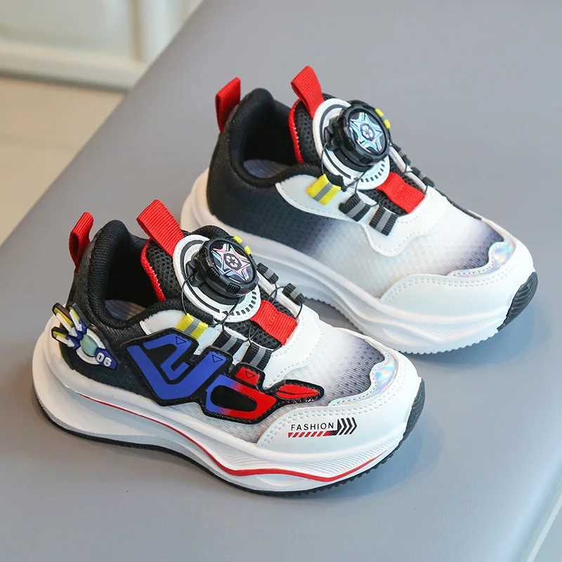 Childrens spring autumn boys casual rotating button girls running baby breathable mesh sports shoes H260130