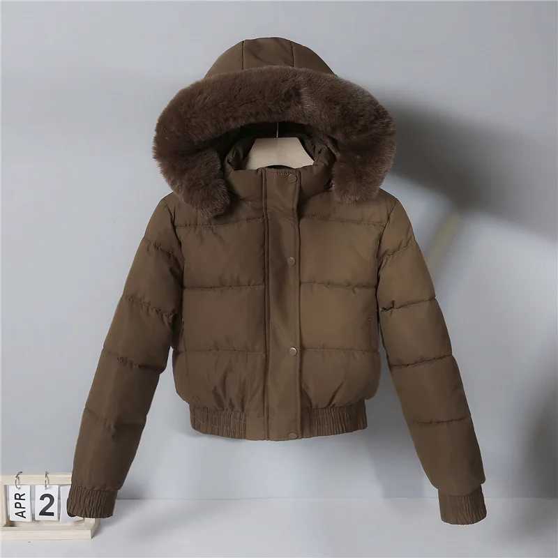 New autumn and winter warm cotton jacket womens thick wool lining fur collar long sleeved park M241011