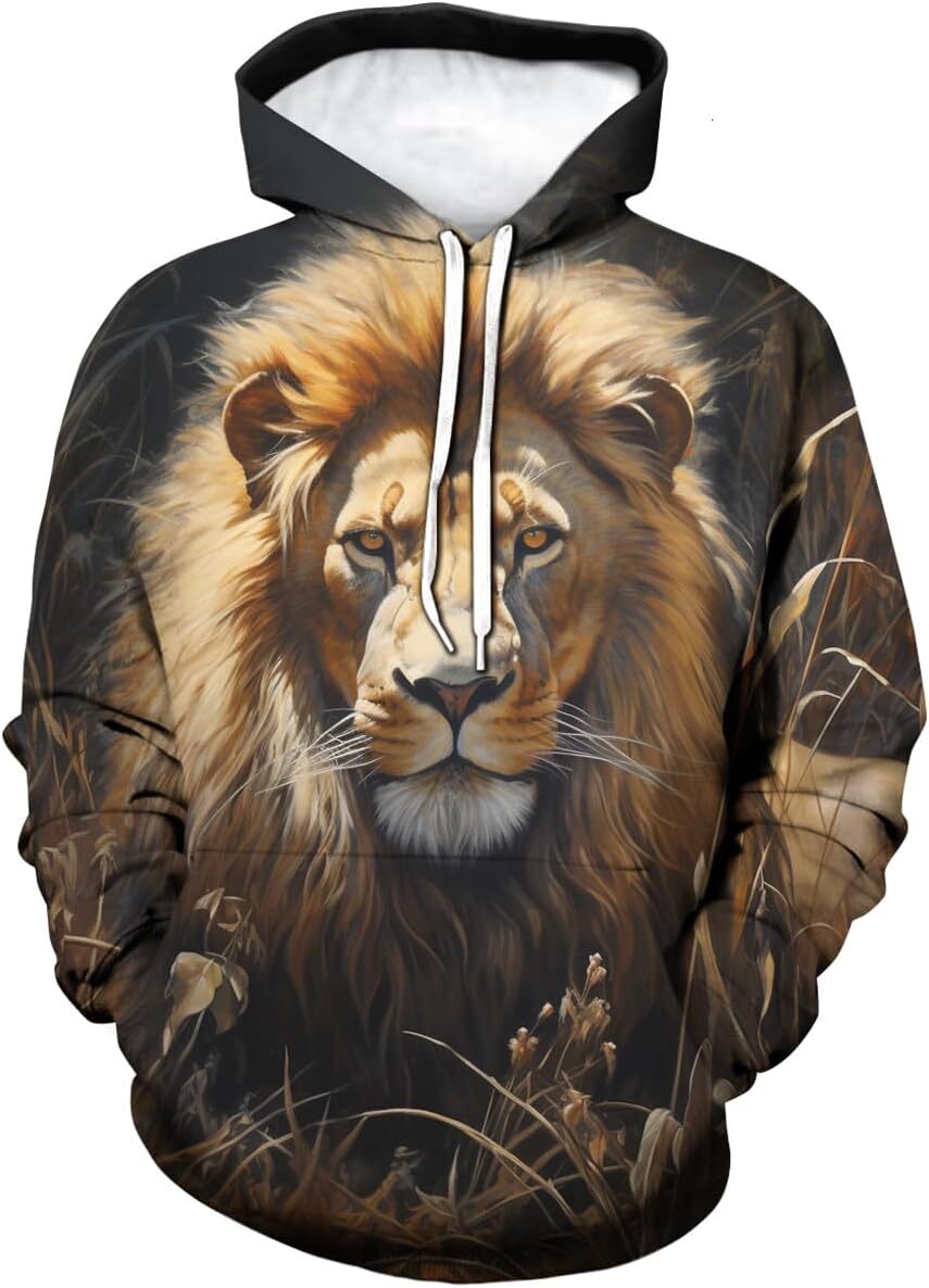 Hoodie for Mens Womens Unisex Funny Lion Hoodies 3D Novelty Animal Pattern Printed Long Sleeve Pullover Hoodie Graphic Hoodies sweatshirt Fashionable