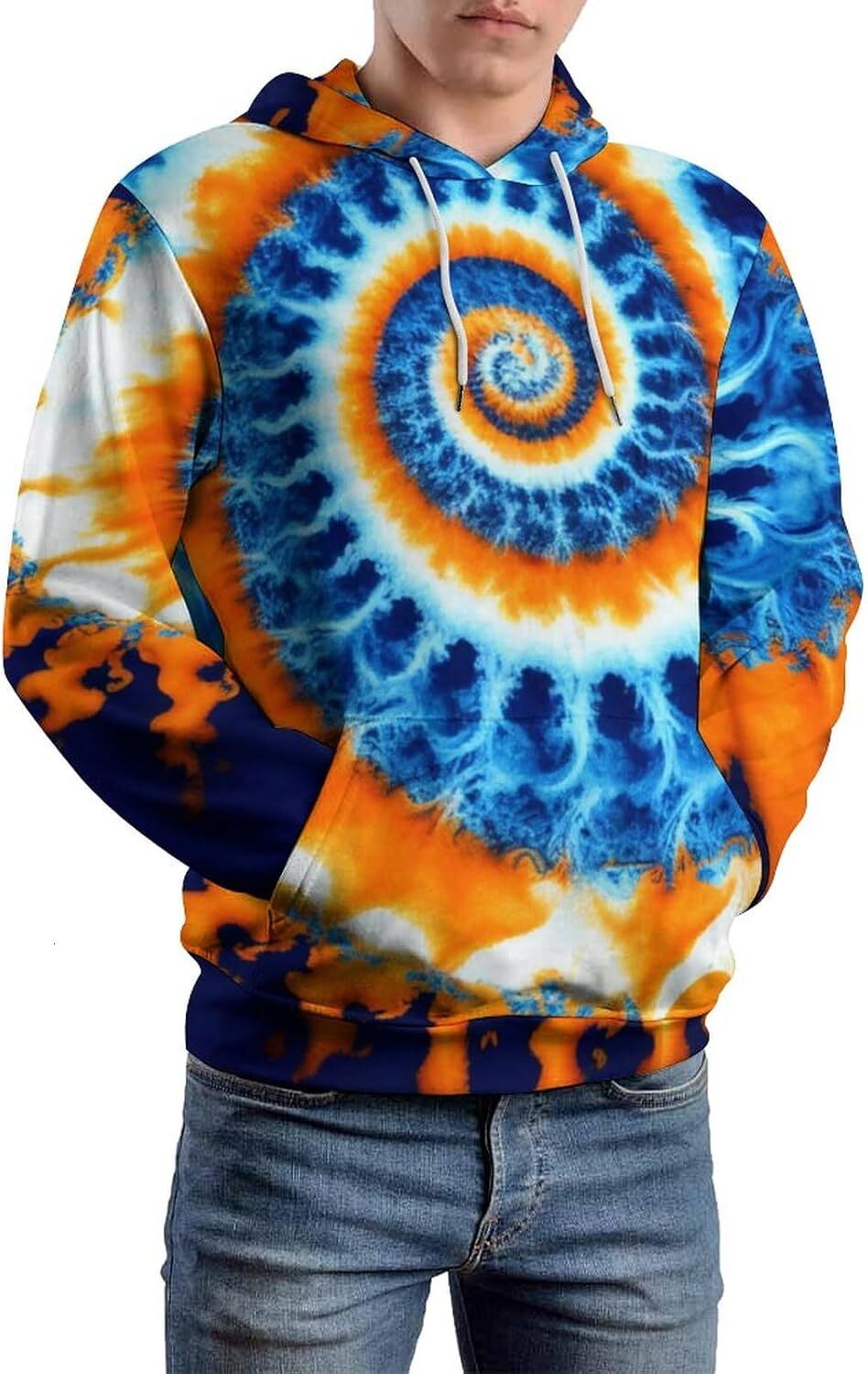 Hoodie for Mens Womens Mens Tie Dyed Spiral Hoodie Novel Casual Loose Fitting Long Sleeved Sportswear Pocket Graphic Hoodies sweatshirt Pullover Long 