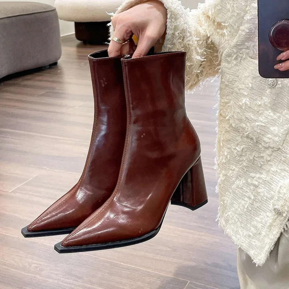 Winter Ankle Fashion Designer boot Back Zippers Pointed Toe Ladies Elegant Short Boot High Heel womens boots Footwear 241118