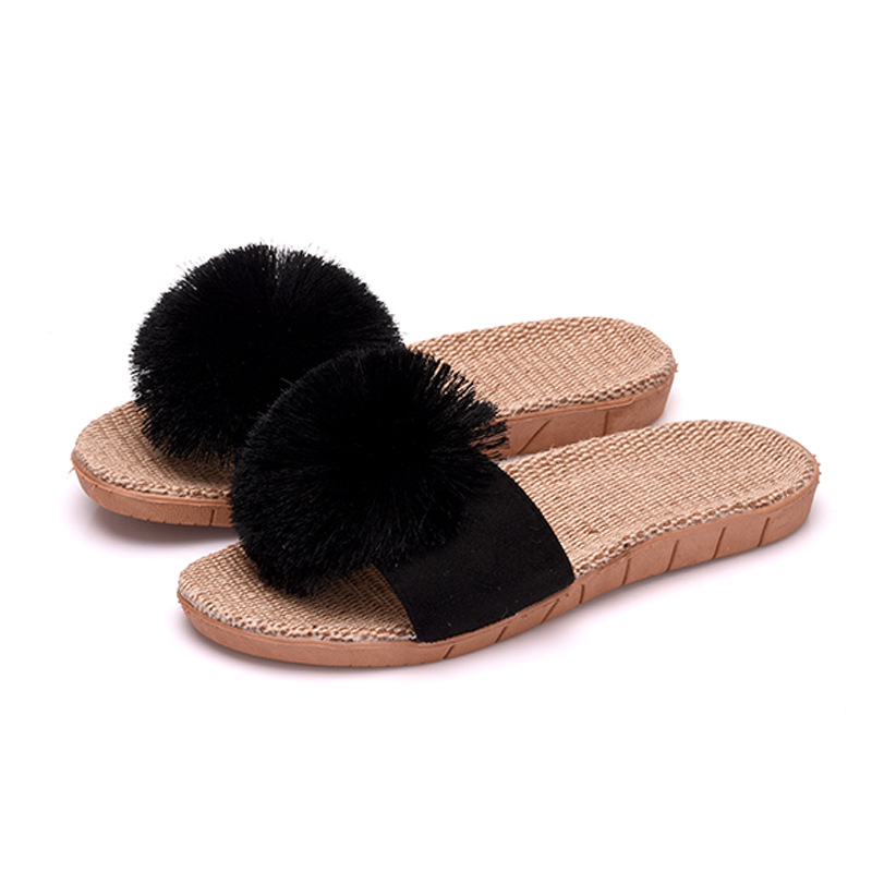 Cute Fluffy Ball en Slippers Home Four Seasons General Indoor Non-Slip Soft Bottom Sandals 9430