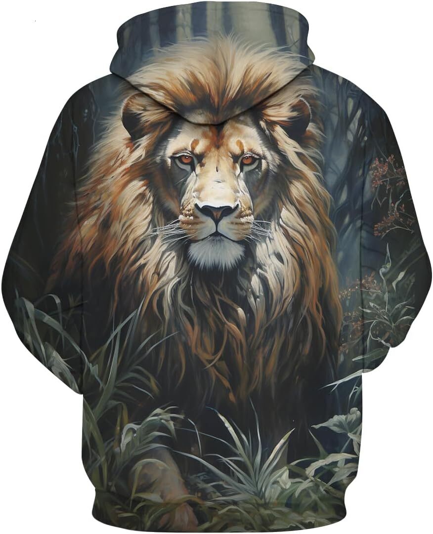 Hoodie for Mens Womens Mens Novelty 3D Animal Pattern Hoodies Lion King Long Sleeve Drawstring Sweatshirt Hoodie Graphic Hoodies sweatshirt Fashionabl