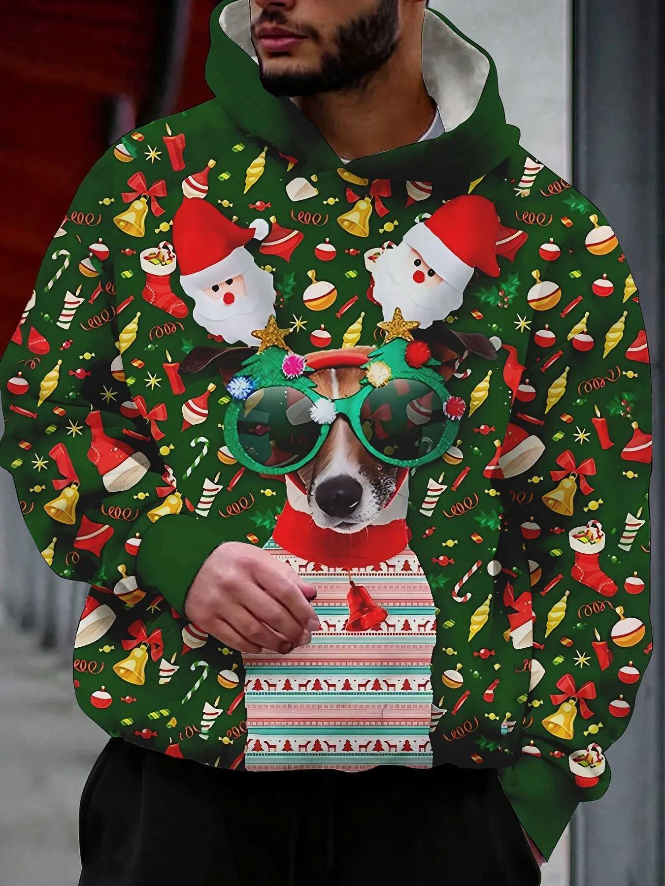 Christmas mens hoodie 3D printed top fashion sportswear dress long sleeved top casual mens wear Y241016