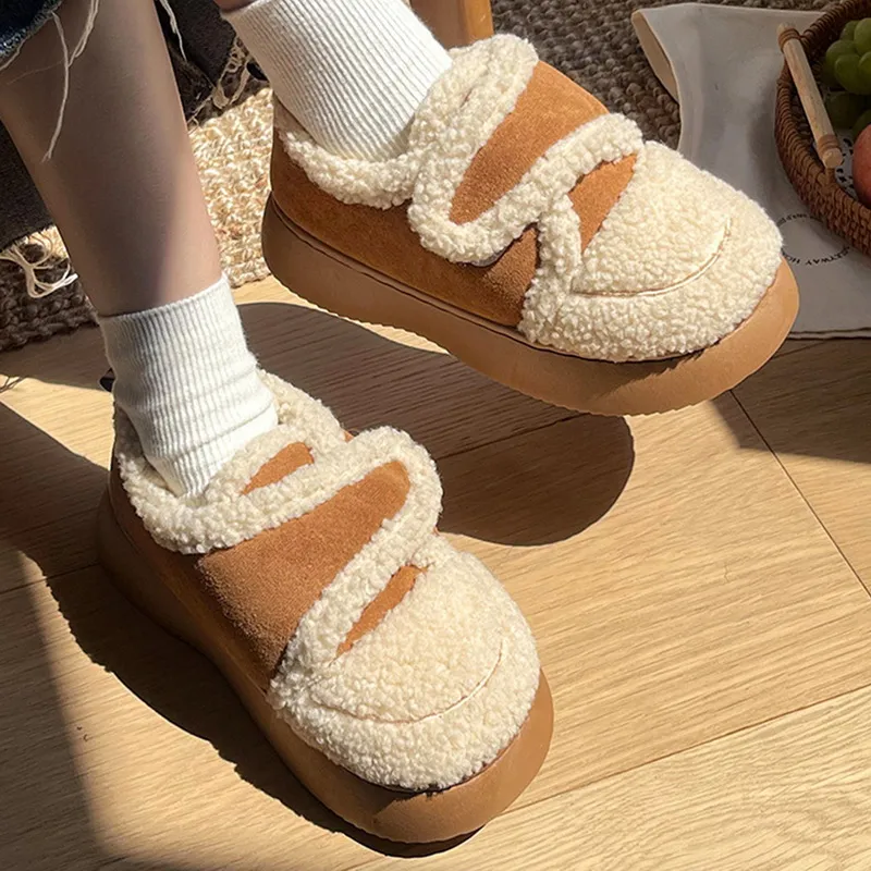 New Winter Snow Women Designer Boot Korean Fashion Thick Sole Cotton Warm Furry Shoes For Home Indoor Plush Non-Slip Cozy Boots 2023