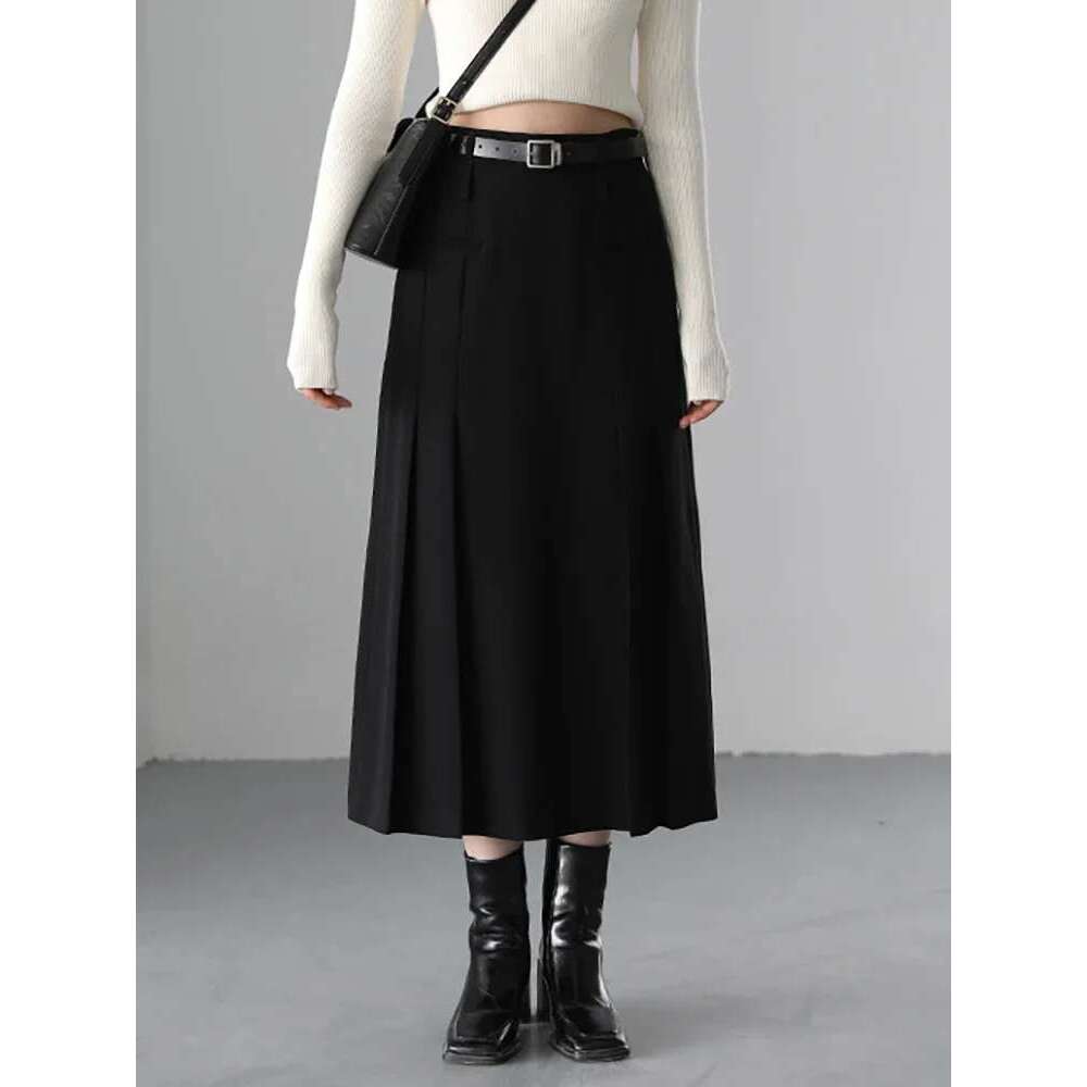 CHIC VEN British High Waist Pleated Solid A-E Women's Long Skirt Woman Clothes Outerwear Spring Autumn Fashion 2024