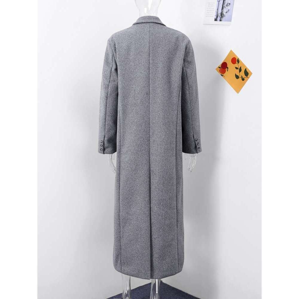 Loose Grey Long Woolen Coat Women Lapel Double Breasted Full Sleeve Overcoats 2024 Autumn Winter Elegant Fashion Lady Outerwears