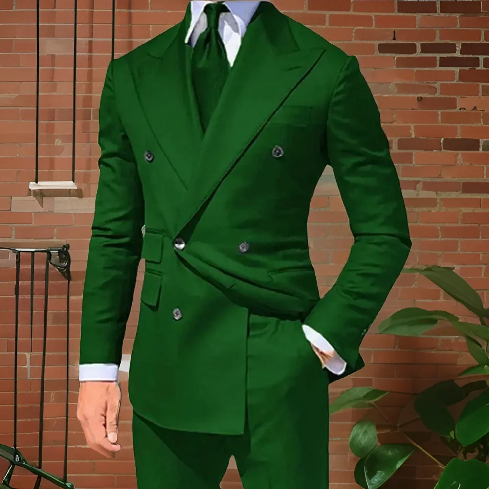 Double Breasted Tuxedo Suits for Men Wedding 2024 Gentlemen's Prom Dancing Blazer Green Jacket with Pants 2 Pcs for Business