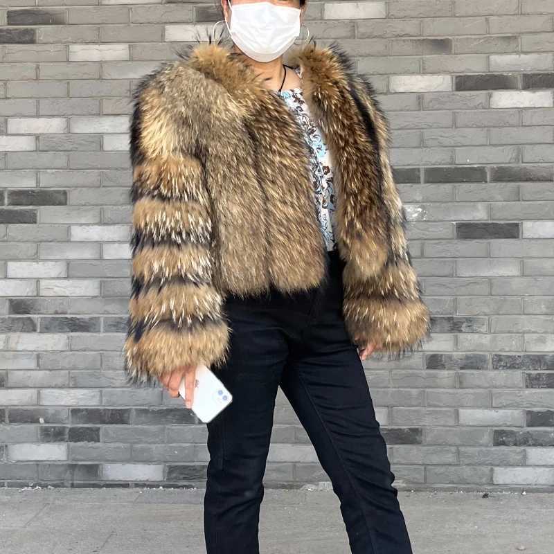 BEIZIRU Real Raccoon Fur Coat Women Winter Long Sleeve Natural Luxury Jackets Thick TopX1