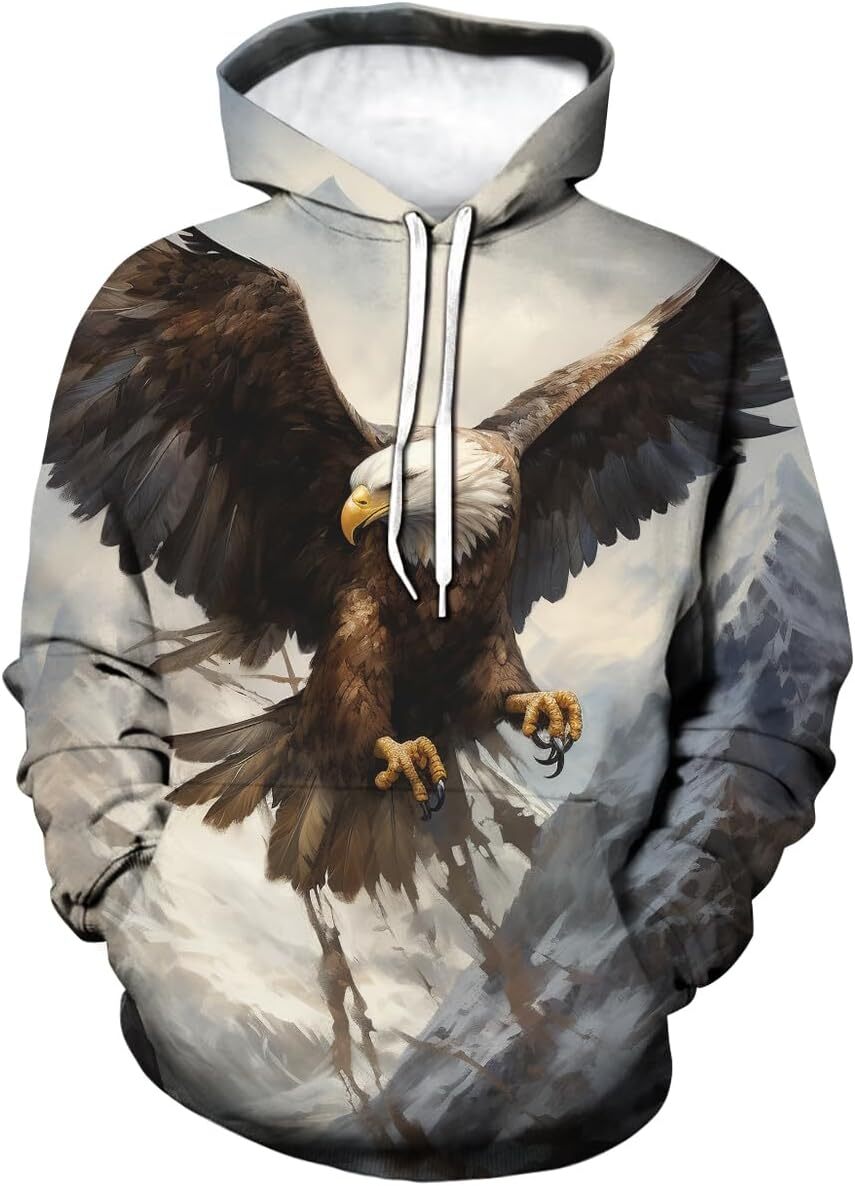 Hoodie for Mens Womens Unisex American Us Flag Eagle Hoodie Blue Star Majestic Bald Eagle Sweatshirt Hooded Top Graphic Hoodies sweatshirt Pullover Lo