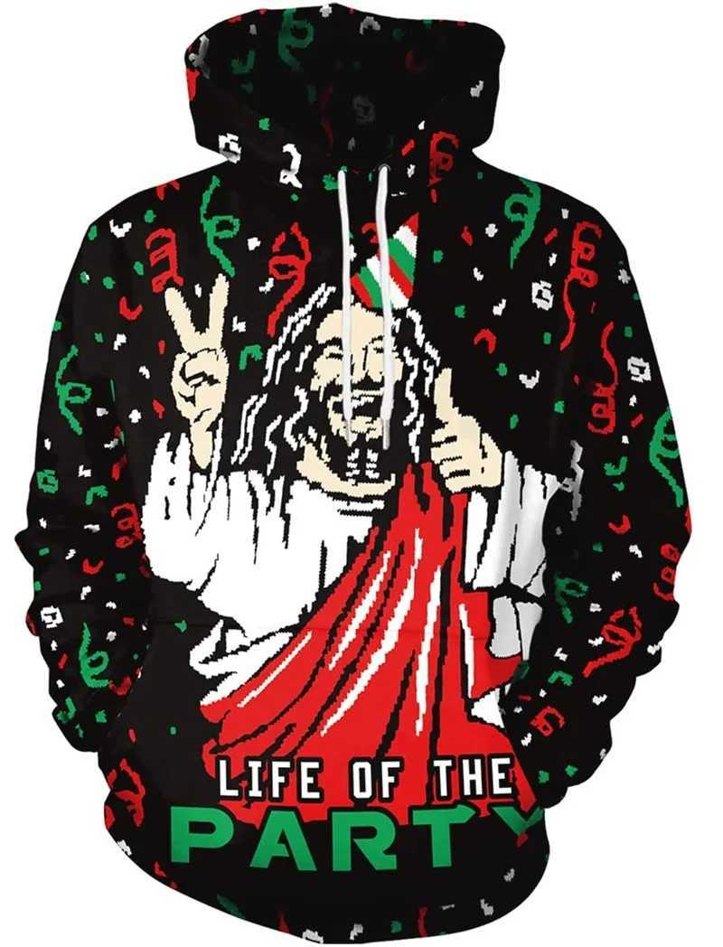 3D printed fun animal alpaca Christmas hoodie mens long sleeved plus size pull-up sweatshirt holiday ugly hoodie top Y241016
