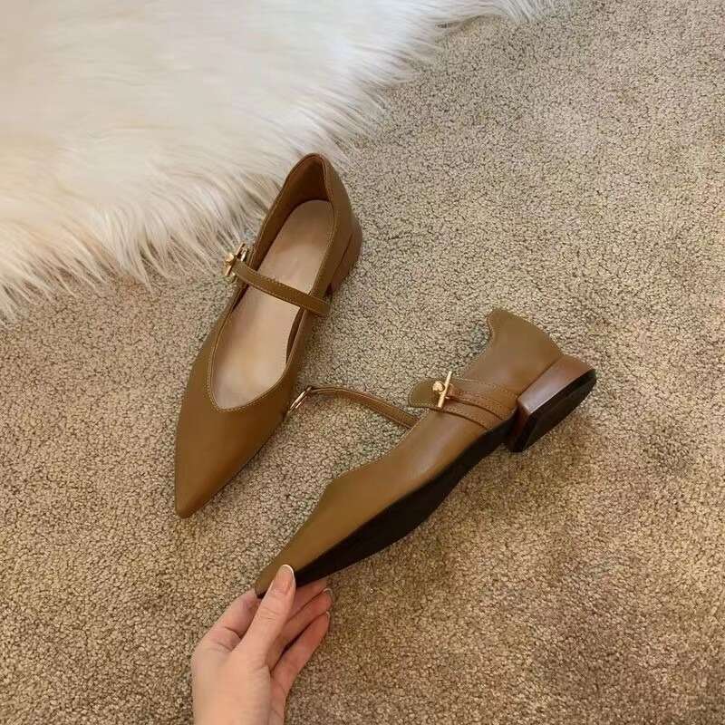 2023 NEW Women Flat Candy Color Women's Toe Retro Single One Word Buckle Round Mary Jane Shoes Ballerina Flats Mujer