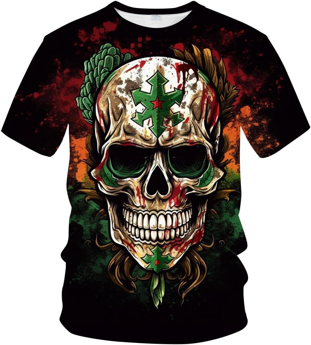 Mens T shirt Retro Mexican Eagle Shirt Novelty Tie Dyed Skull Pattern Short Sleeve Summer Tee Top tee Casual tops summer clothes Fashion Trends