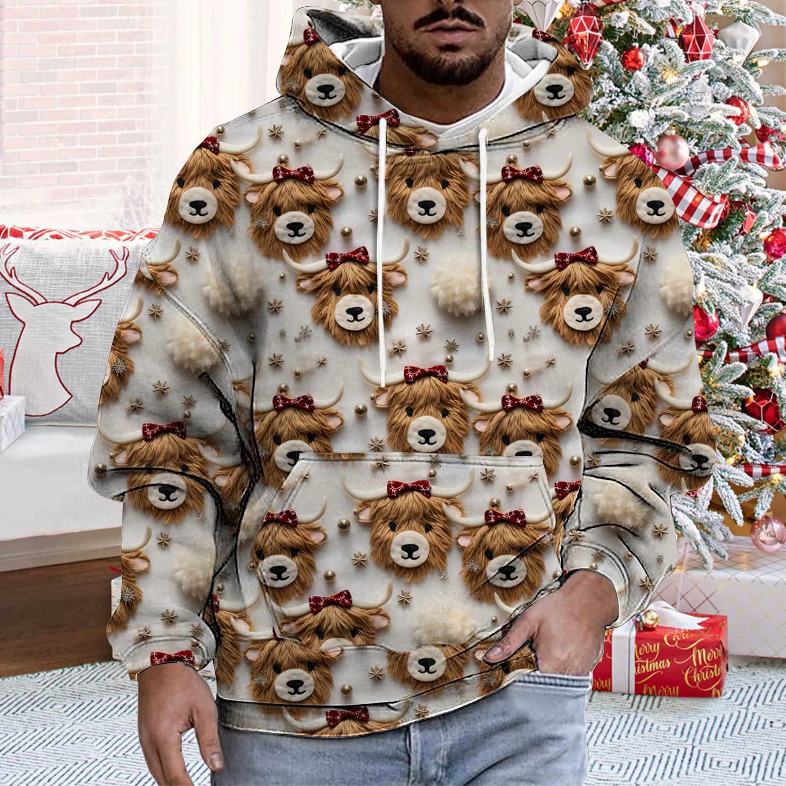 Christmas Hoodie Santa Claus Cow 3D Printed Mens Hoodie Womens Hoodie Large Zipper Y2k Track Top Childrens Clothing Y241016