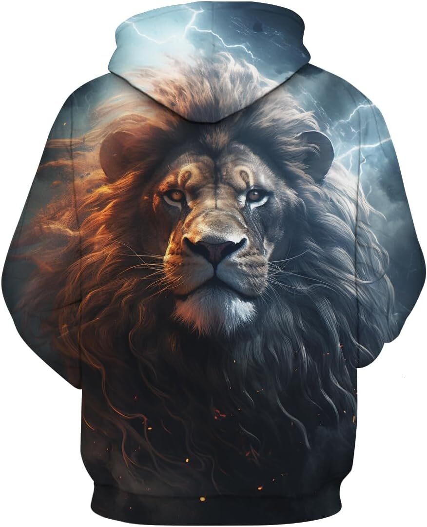 Hoodie for Mens Womens Unisex Funny Lion Hoodies 3D Novelty Animal Pattern Printed Long Sleeve Pullover Hoodie Graphic Hoodies sweatshirt Fashionable