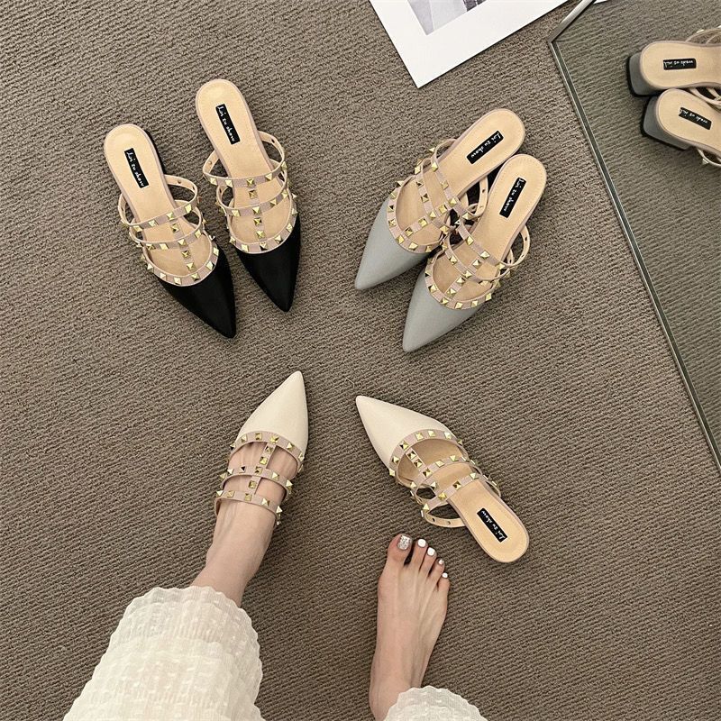 Riveted Low Women To Wear For Spring Summer New French Niche Fairy Style Thick Heeled Wrapped Toe Sandals Ddmycat