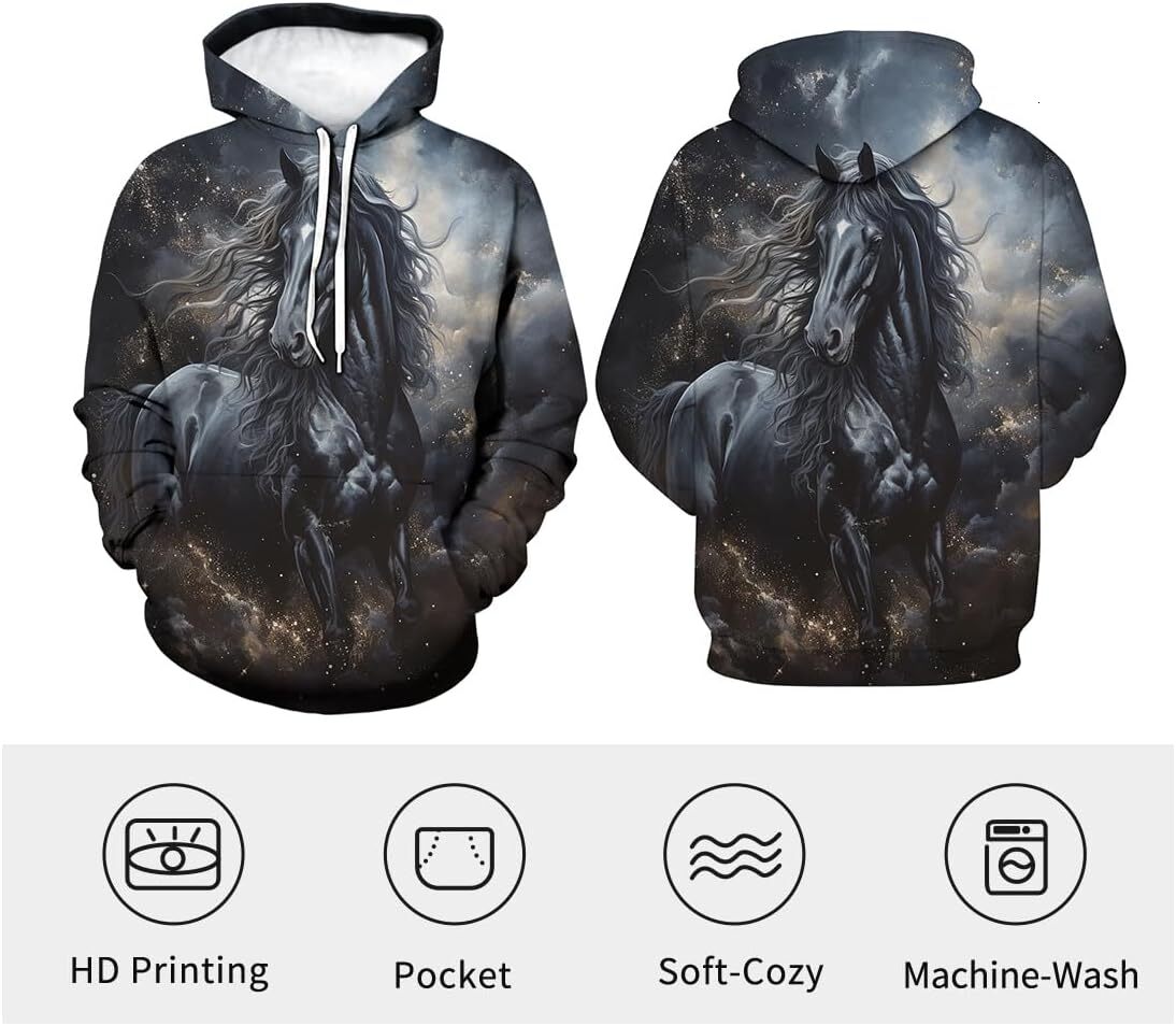 Hoodie for Mens Womens Unisex Horse Hoodie Men 3D Animal Pattern Novelty Hoodies Funny Long Sleeve Pullover Hoodie Graphic Pullover Long Sleeve Fashio
