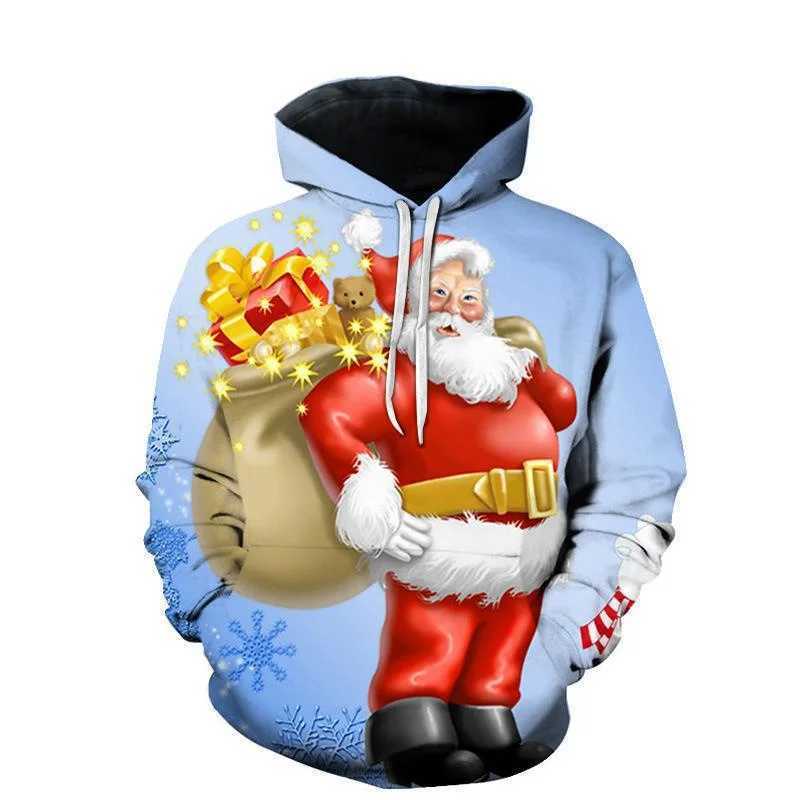 2024 Autumn/Winter Mens Casual Hoodie New Portable Gift for Santa Claus and Deer 3D Printed Christmas Hoodie Y241016