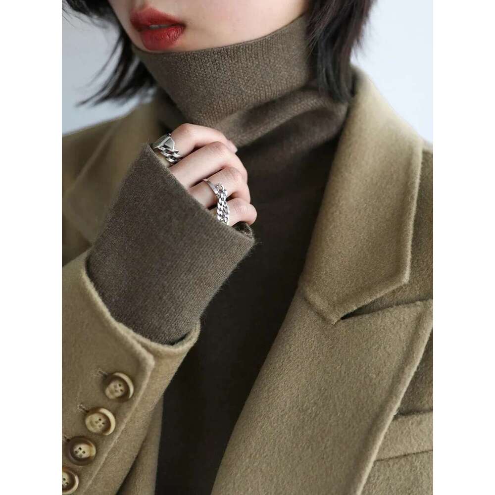 CHIC VEN Soft Waxy High Neck Bottomed Women Knitted Sweater Basic Solid Color Women's Pullover Winter Turtleneck Office Lady Top