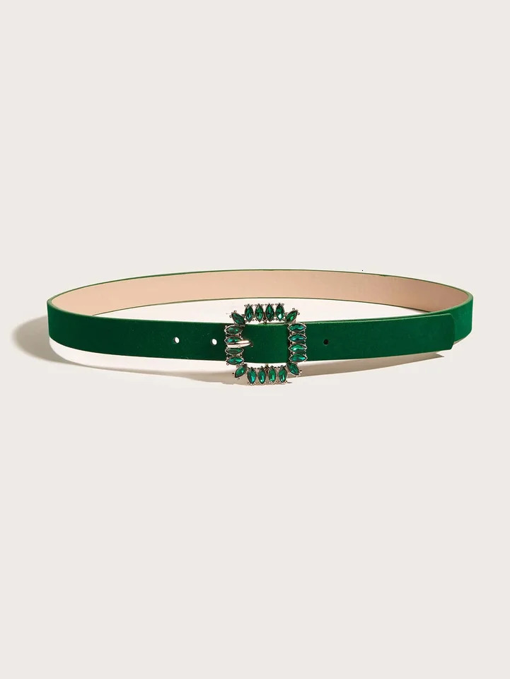 1 PCs Four Seasons Ladies Y2K Crystal Square Buckle PU with Velvet Solid Color Elegant Dress Belt 241016