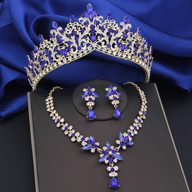 Purple Crystal Bridal Jewelry Sets Women Tiaras Bride Necklace Earrings for Wedding Crown Jewelry Set Prom 241016