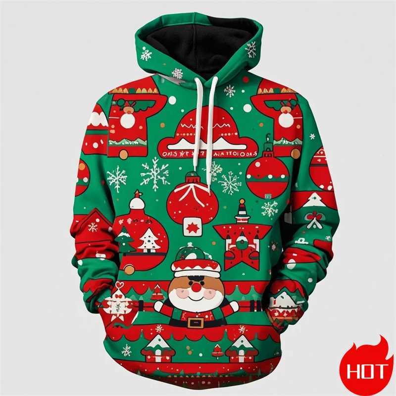 Winter fashion 3D Christmas decoration mens printed hoodie Santa Claus graphic hoodie retro sportswear mens clothing Y241016