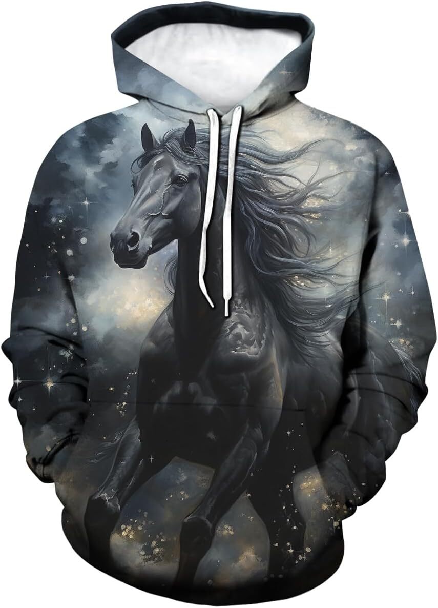 Hoodie for Mens Womens Unisex Trippy Horse Hoodies 3D Novelty Tie Dye Pattern Cool Long Sleeve Drawstring Sweatshirt Hoodie Graphic cool Fashionable a