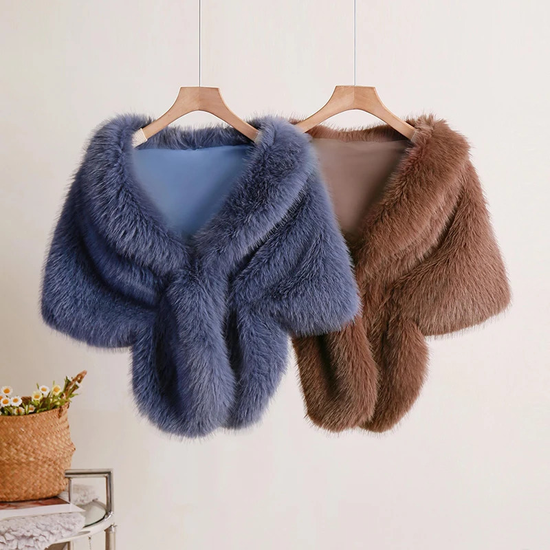Winter bride faux fur coat womens wedding Bolero Stole Shawl evening dress party bag shoulder corner elegant faux fur cape shawl 241007
