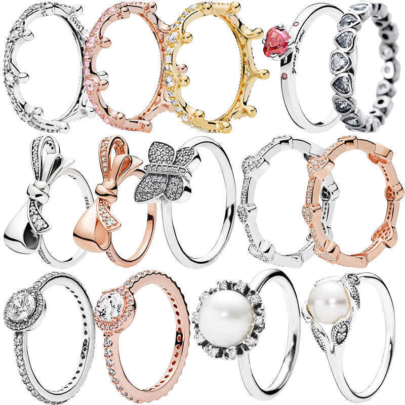 925 Sterling Silver Sparking Butterfly Pearl Bow Sparkle Halo Clear Zircon CZ Rings For Women Anniversar Wedding Jewelry