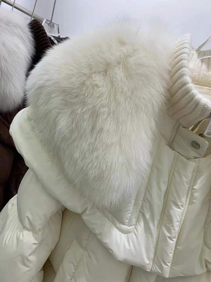 Winter Down Cotton Fur Collar Parka Womens Thick Warm Jacket Puffer with Faux Removable 241008