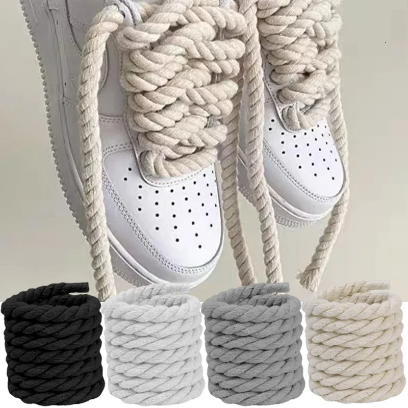2pcs Bold Cotton Linen Twist Weave Shoelaces Wood Rope Laces 120140160CM Men Women Trend Personality Sport Casual Shoes 241016