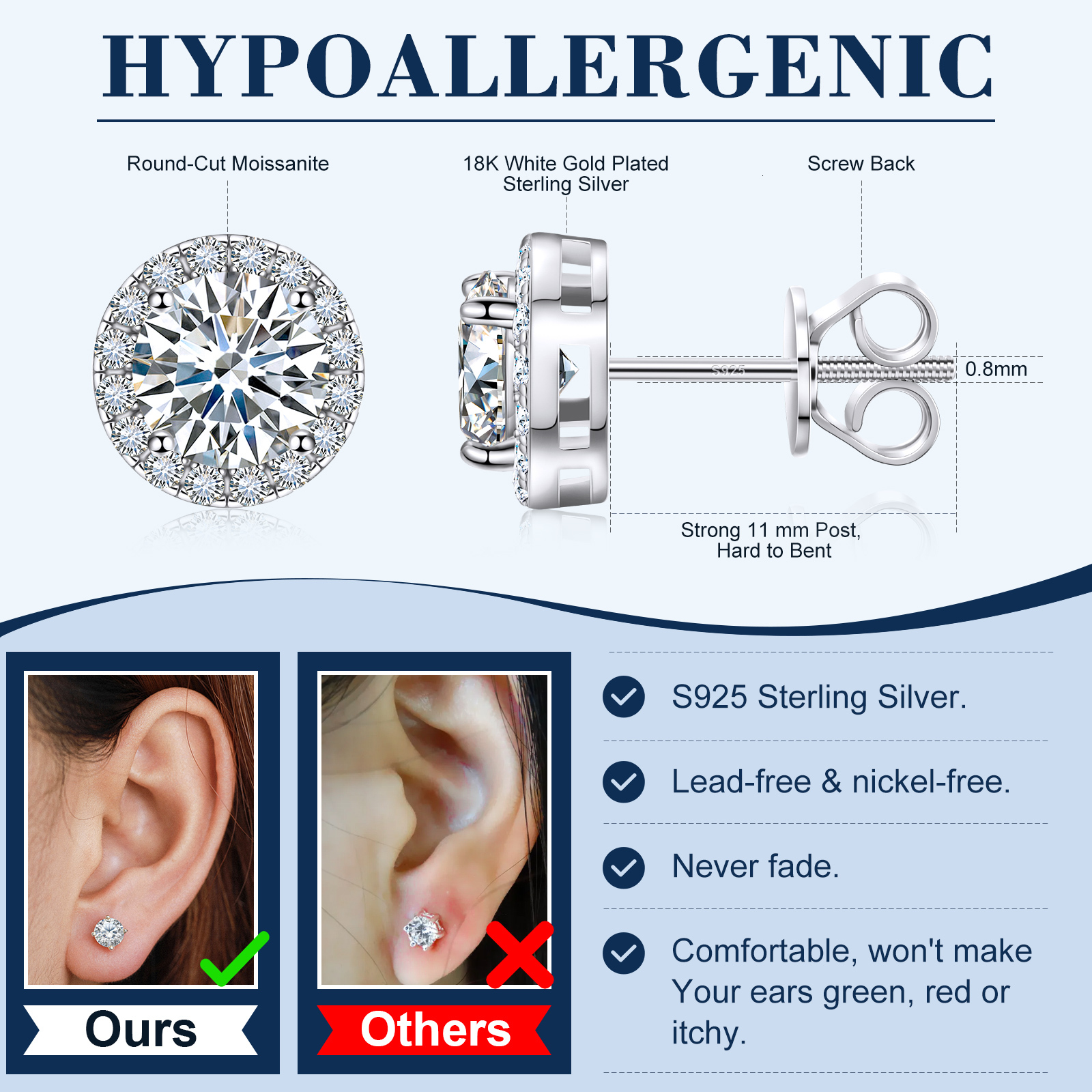 High-end luxury earrings Fine Jewelry Screw Back Women Gold Plated Sterg Sier Iced Out VVS Moissanite Dia Halo Stud Earrings For Men