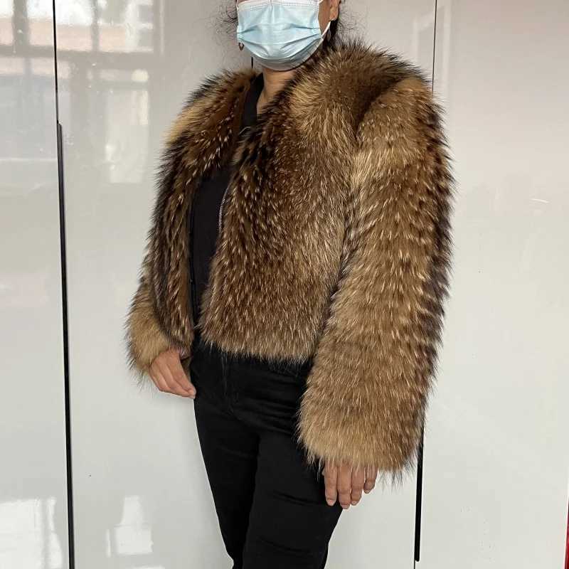 BEIZIRU Real Raccoon Fur Coat Women Winter Long Sleeve Natural Luxury Jackets Thick TopX1