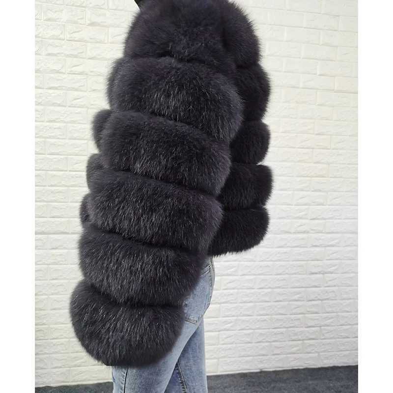 2024 Luxury Grey Furry new style real fur coat natural fur jacket female winter warm leather fox fur coat high quality fur vestX241016