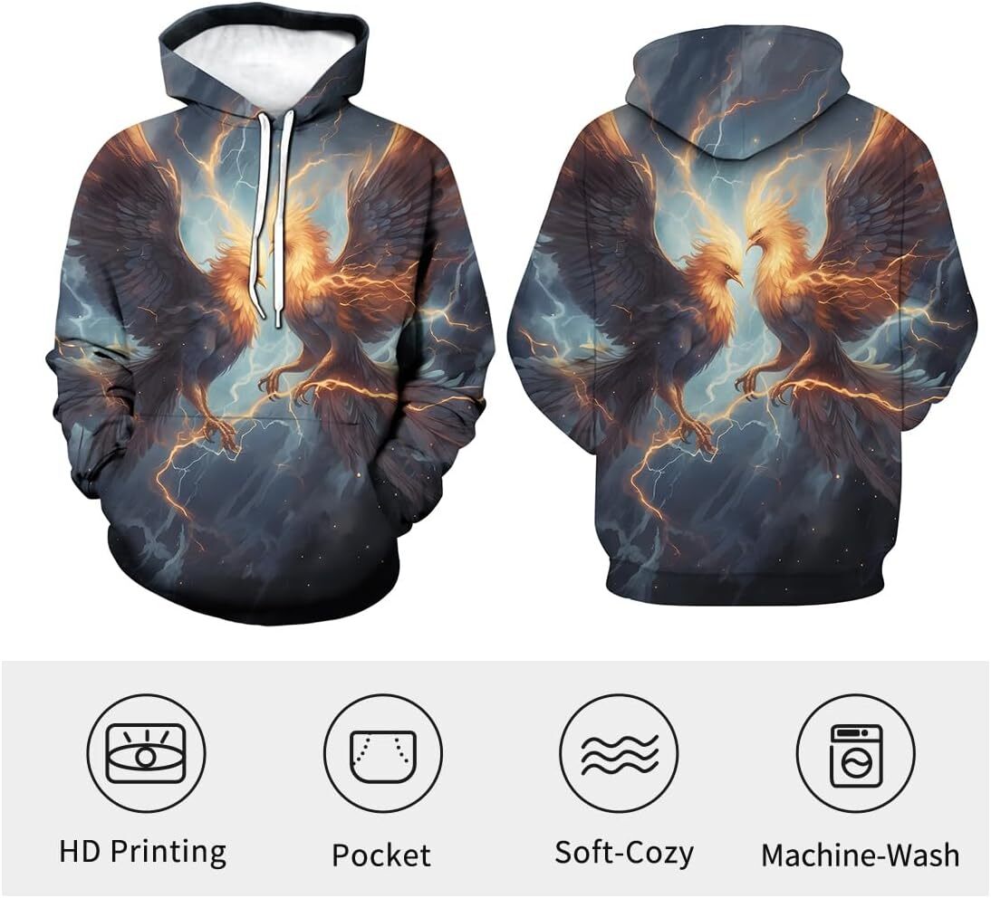 Hoodie for Mens Womens Phoenix Firebird Mythology Pullover Hoodies Mens Novelty Pattern Hooded Graphic Hoodies sweatshirt Pullover Long Sleeve