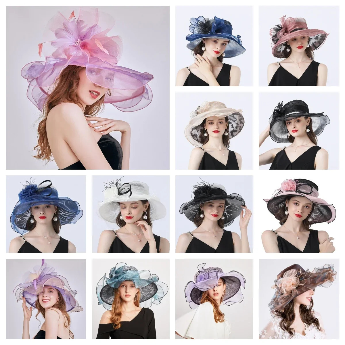 Elegant Bridal Organization Gauze Church Hat Party Colorful Enchanting Derby Hat Unique Womens Wedding Sun Hat 241011