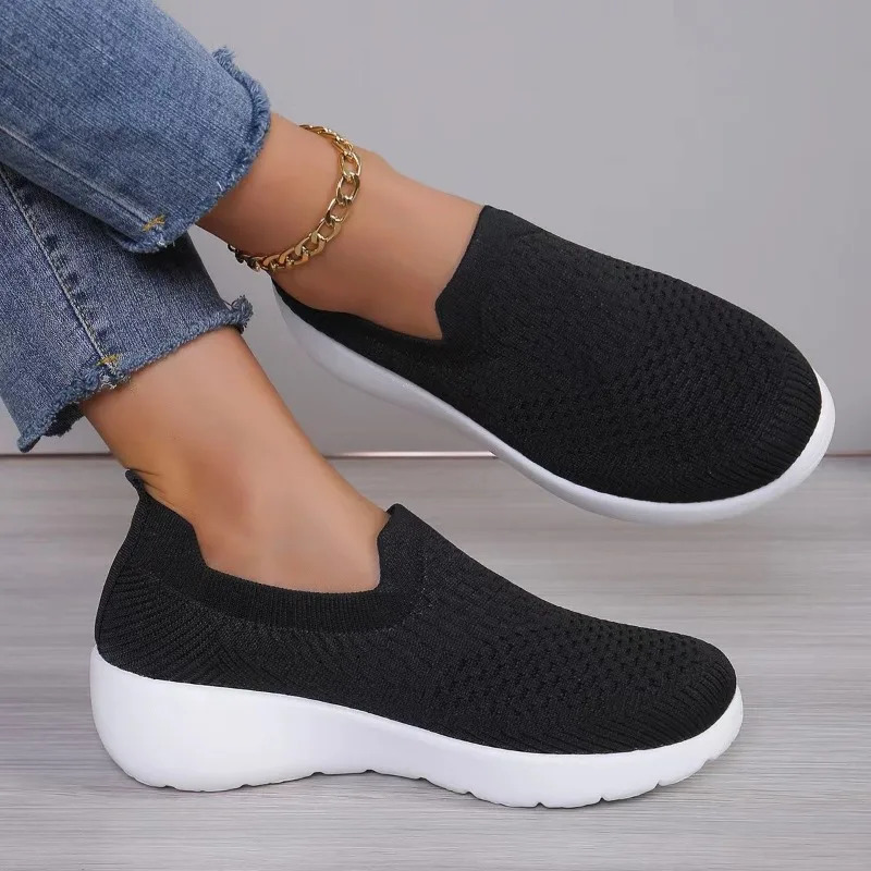 2025 new Knitting Women Sneakers Mesh Sport Loafers Shoes FlatsCasual WalkingShoes Summer Cozy Running Travelatillas Mujer 241016