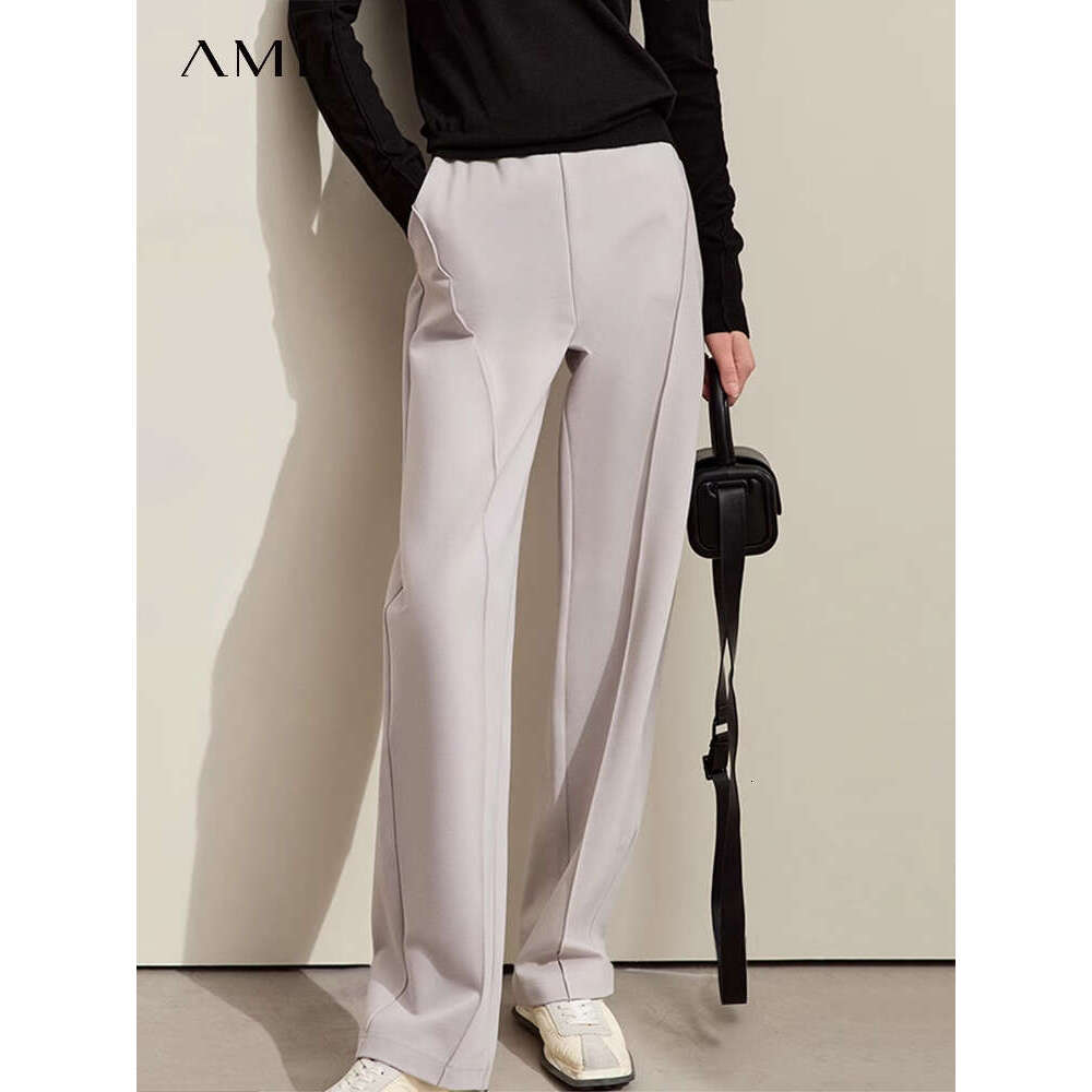 AMII Minimalism 2024 Spring New Arc Split Women's Casual High-Waisted Banana Pants Female Basics Loose Trousers 12421059