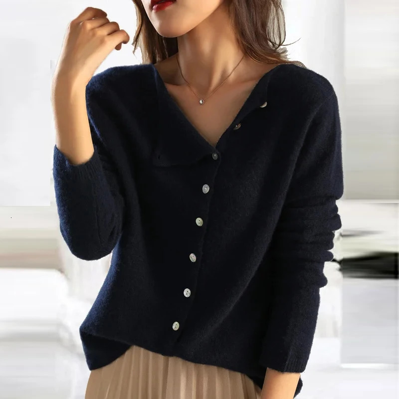 Autumn Knitted Sweater Womens Button Long Sleeve Warm Sweater Womens Knitted Casual Office Top 241015