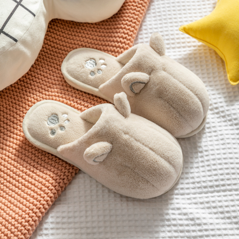 Plush cotton slippers cute female winter cartoon home anti slip warm indoor cotton shoes