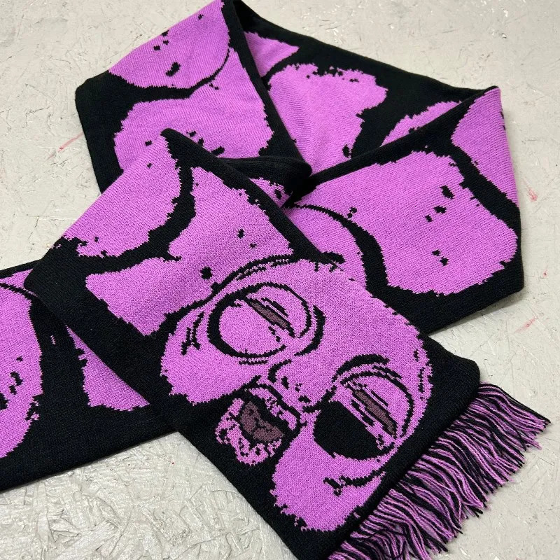 Fashion Creative Gothic cartoon knitted womens scarf mens winter Y2K scarf apron black tassel luminous Kpop scarf women 241016