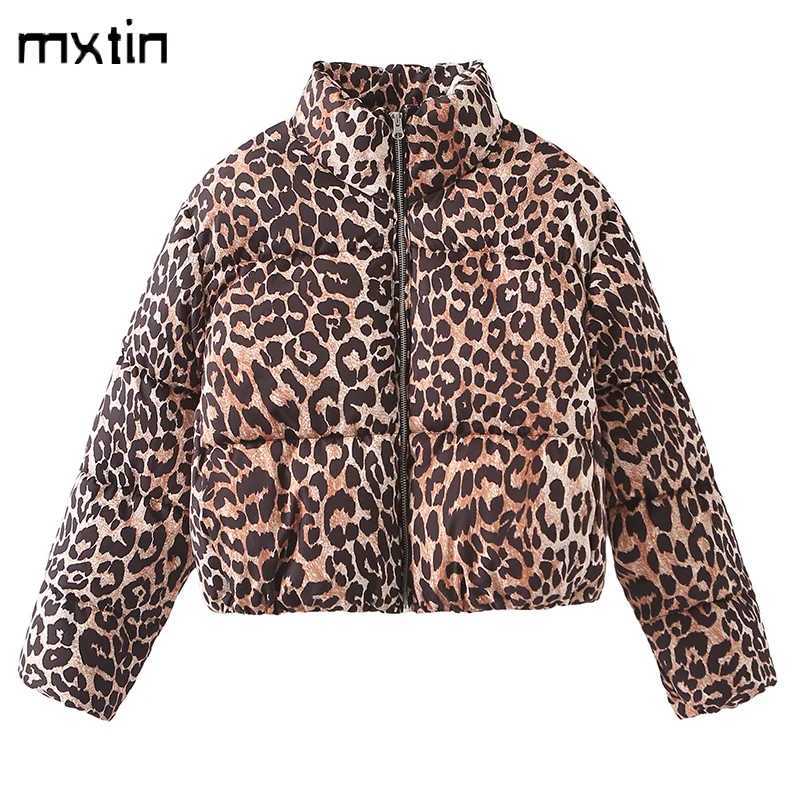 Womens winter vintage leopard print cotton jacket fashionable long sleeved Parkas womens jacket top new jacket M241011