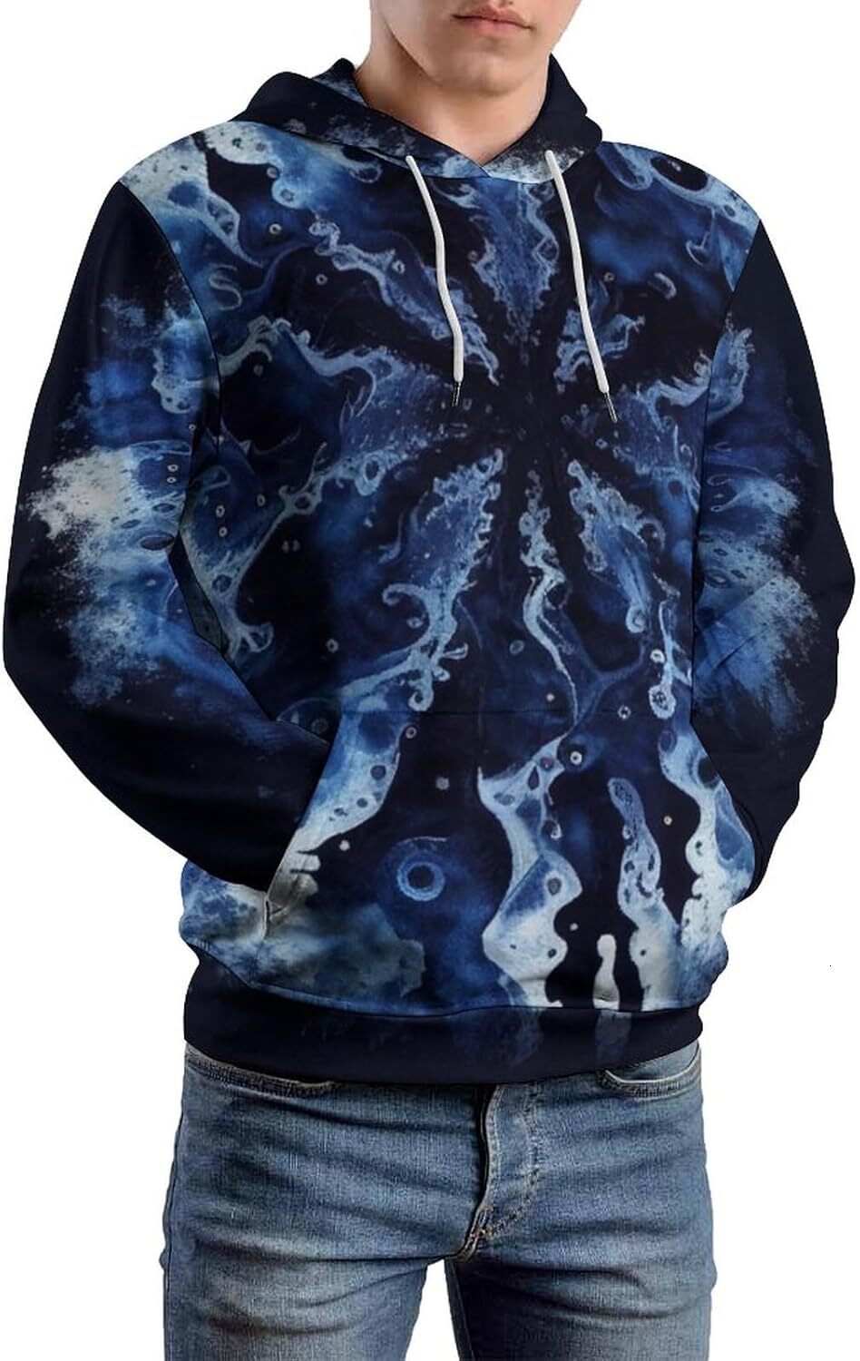 Hoodie for Mens Womens Novelty Blue Liquid Spiral Stripe Hoodie Vintage Art Abstract Pattern Long Sleeve Sweatshirt Hoodie Graphic Hoodies sweatshirt