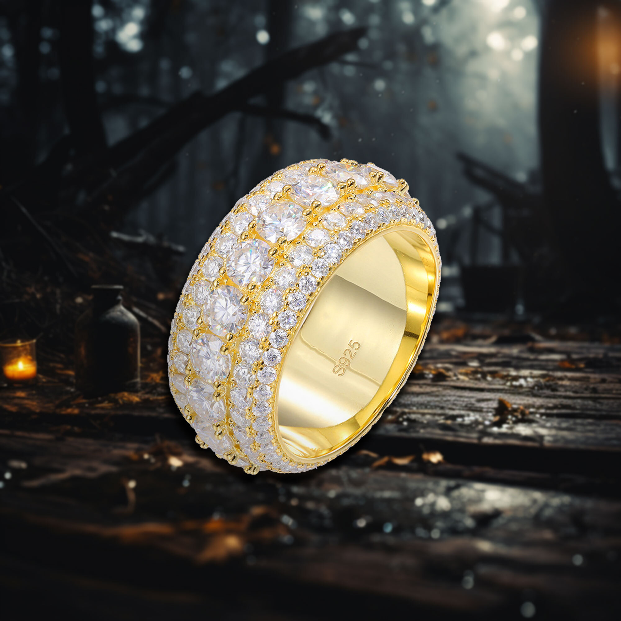 Men's S Sterg Sier Moissanite Ring Hip Hop Style with 14K Gold and Rhodium Plating Anniversary Jewelry Accessory