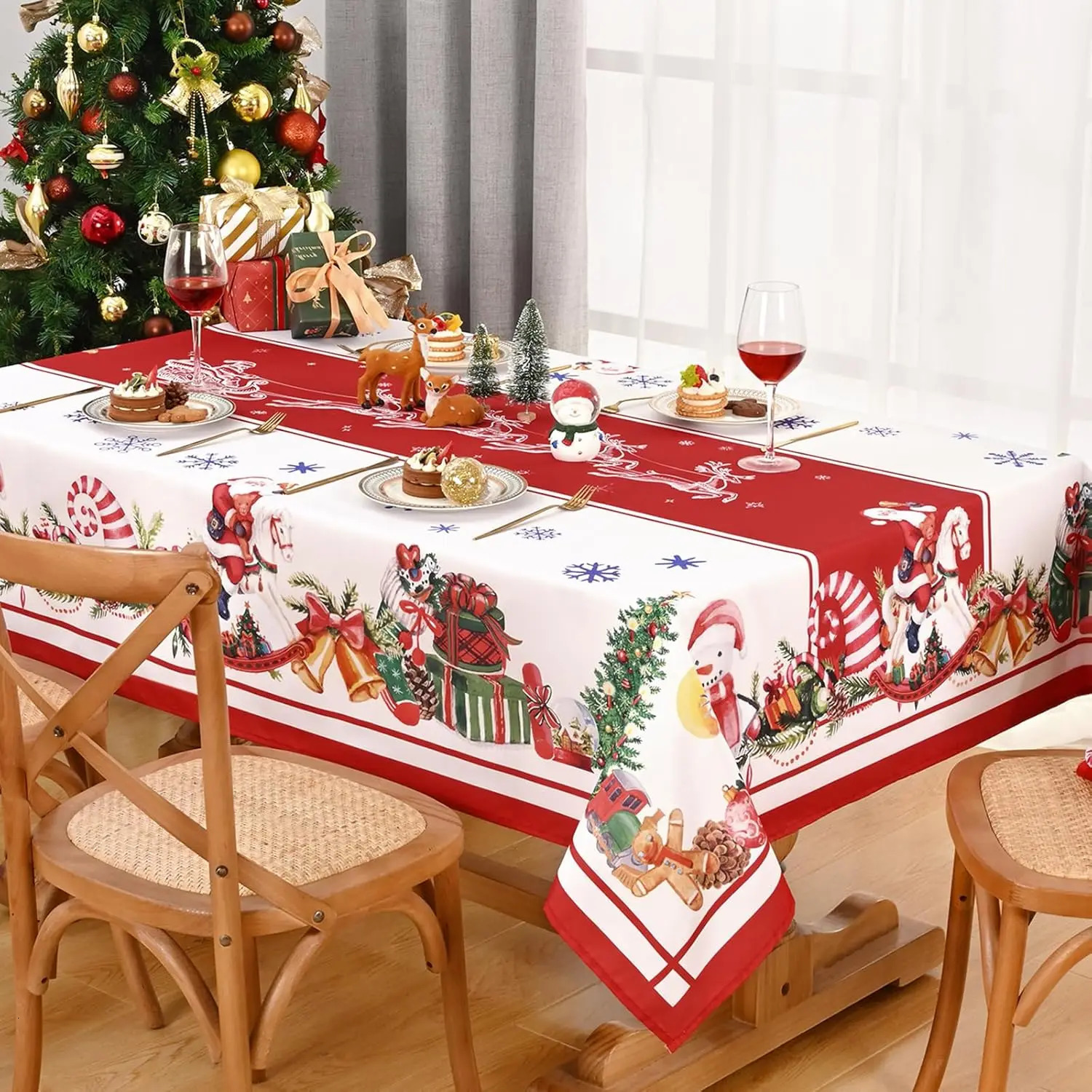 Santa Claus snowman red tablecloth party decoration winter Christmas pine needle table cover dining table decoration navigation decoration 241015