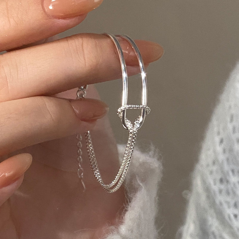 925 Sterling Silver Bangles Double Layer Chain Knot Bracelet for Women Elegant Fine Jewelry Ladies Sterling Silver Bangle Lightweight Z250910