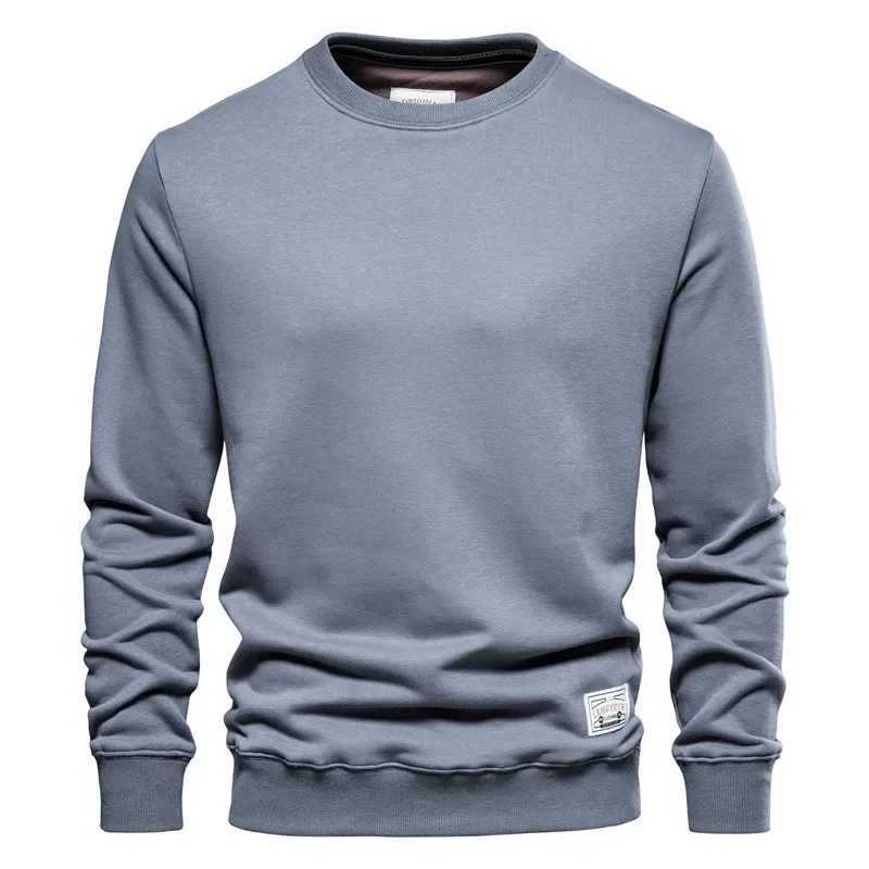 Autumn mens loose solid round neck long sleeved sports and leisure hoodie Y241016