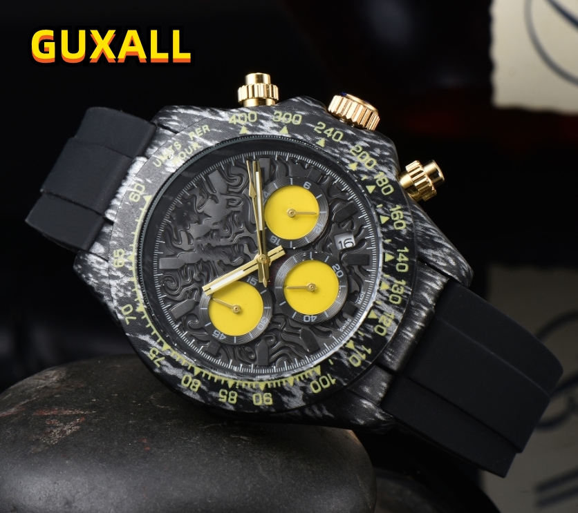 All Dials Working factory mens famous stopwatch watches black rubber trap automatic movement waterproof clock quartz wood grain fibre case watch gifts